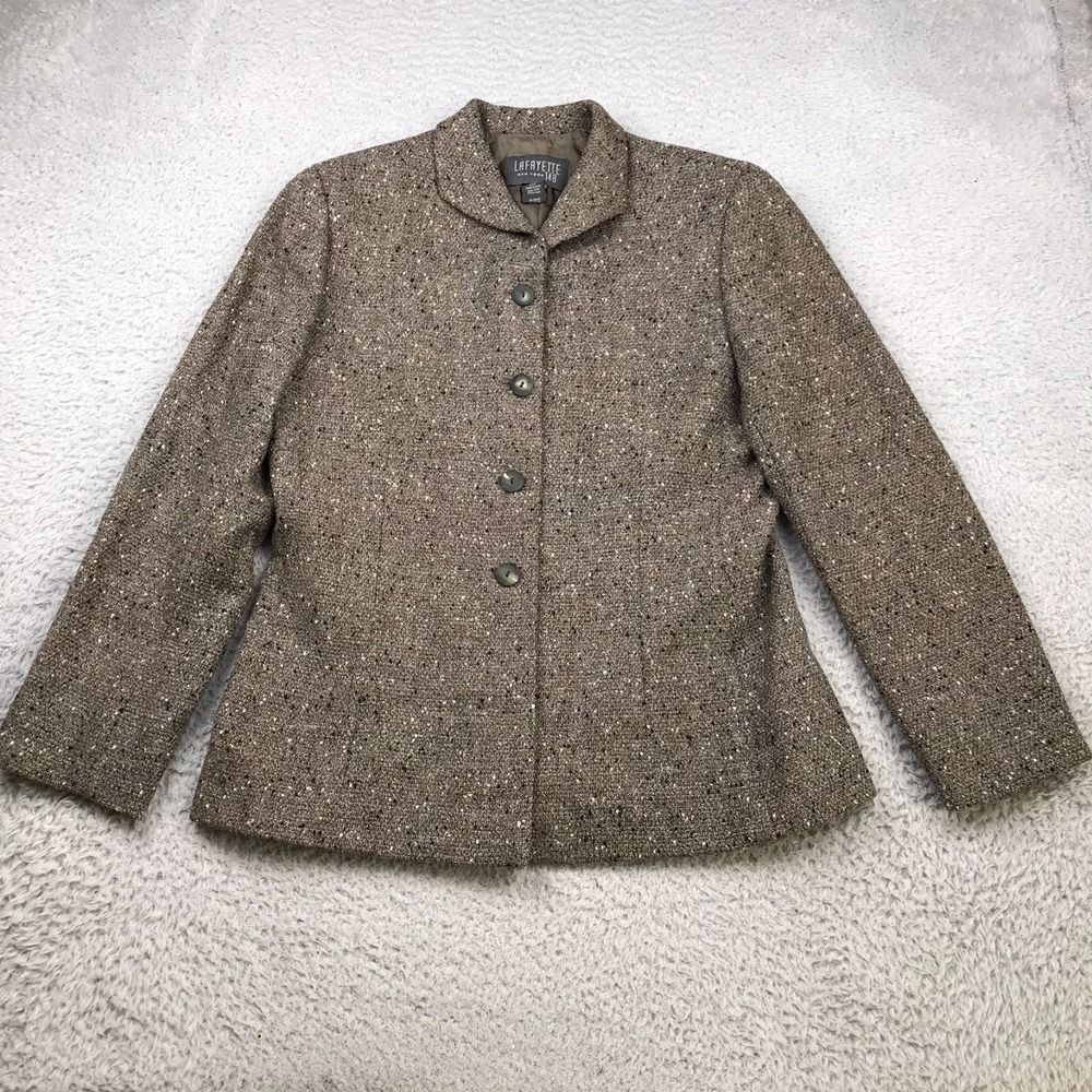 Lafayette 148 NY Jacket Womens 10 Brown Wool Cashmere Tweed Button Up Blazer